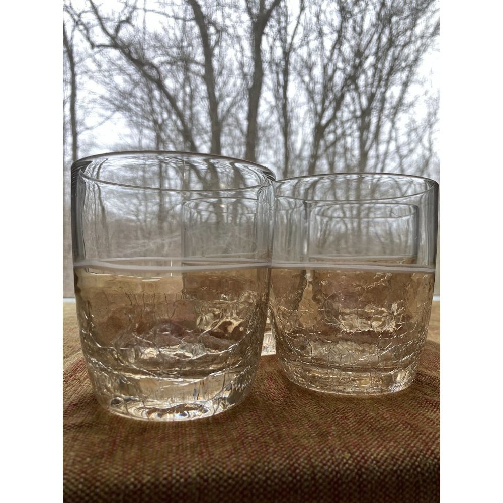 Set of 4 Cream Crackle Glass Lowball Rocks Glasses by Elements